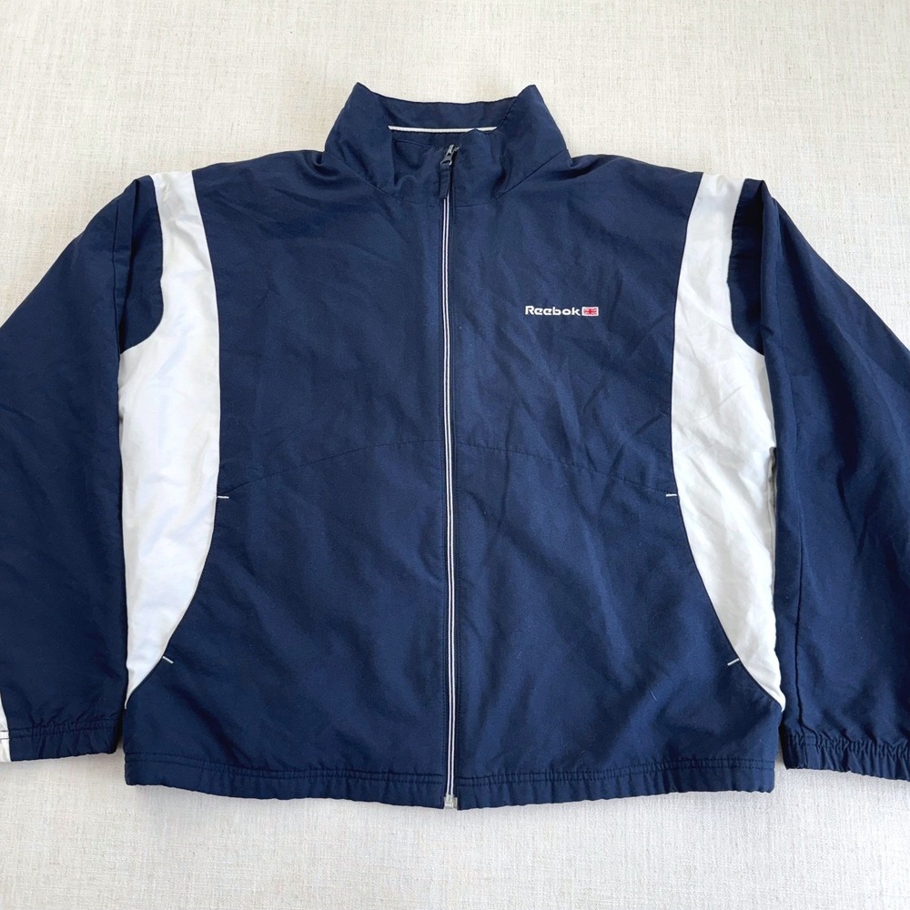 Vintage Reebok Classic Track Jacket Windbreaker‎ Navy White Full Zip Mens L